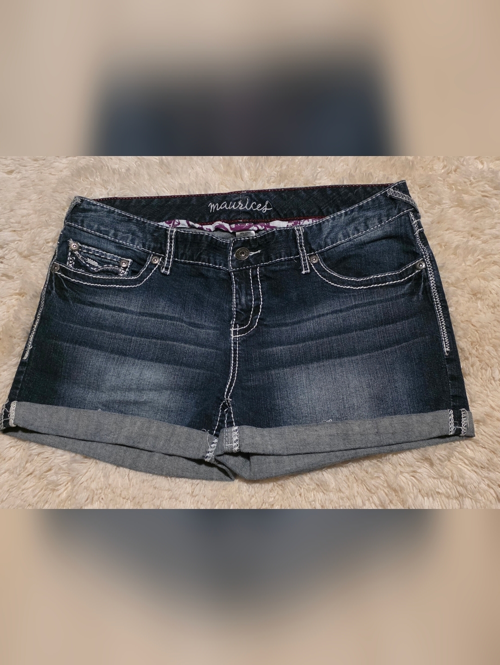 Maurices Dark Wash Distressed Stretch Roll-Cuff Women's Jean Shorts Sz. 15/16
